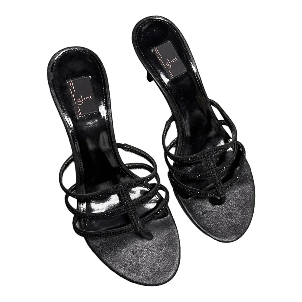 Glint Womens black heel slides with crystals size 7